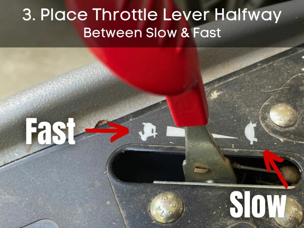 Throttle lever placed halfway between fast and slow engine speeds